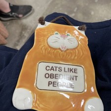 Vintage Cat Wall Hanging Plaque Smoky Mountain Pottery 1994 Funny Kitty Sign