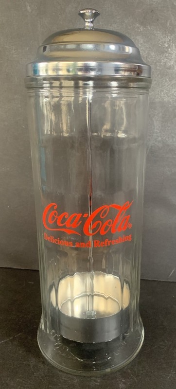 THE COCA COLA COMPANY GLASS 1992 STRAW HOLDER DISPENSER (mint) 11.25”