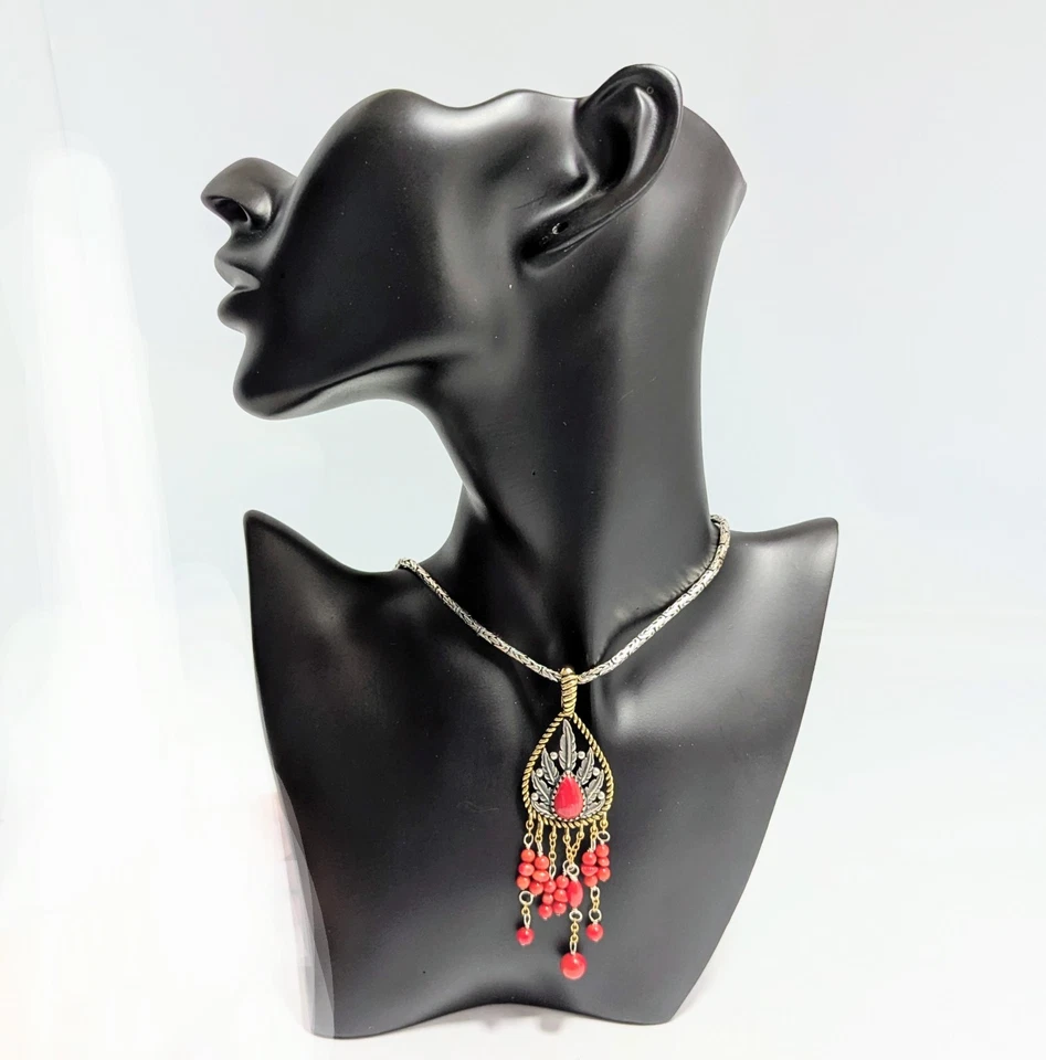 Colgante y cadena potenciadora de coral rojo latón 925 plata esterlina Carolyn Pollack 18" Foto 3 de 4