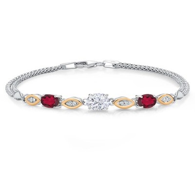 925 Silver and 10K Yellow Gold White Moissanite and Ruby Red Mystic Topaz and