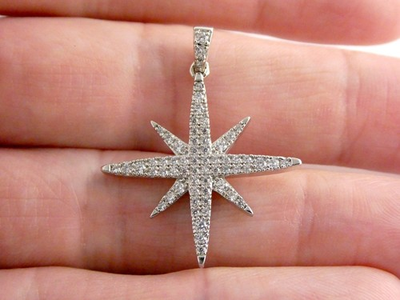 #ad Silver Plated Metal White Cubic Zirconia Encrusted North Star Pendant 2g 1.25 In $16.20