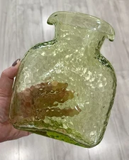 Blenko STYLE 384 Water Bottle Double Spouted Dimpled Lime Green Glass 7.5” Tall