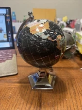 World Globe With Inlaid Semi-Precious Gemstone Desktop 7”