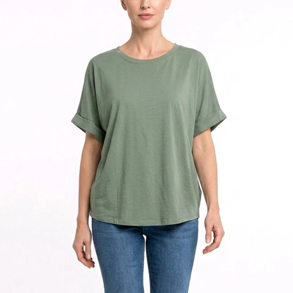 Damen Basic Shirt Größe 38 40 42 44 Italy T-Shirt Olive Jersey Tunika - Bild 1 von 4