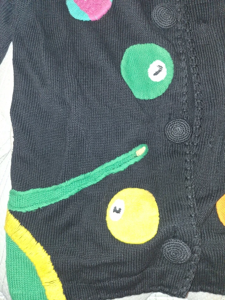 RARO Michael Simon 1991 Pool Ball Colorido Tejido Cárdigan Suéter De Colección Foto 3 de 4