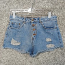 Forever 21 Shorts Womens 30 Distressed Denim High Rise Festival Frayed Raw Hem