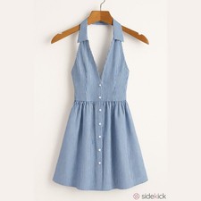 SHEIN Blue and White Striped Halter Dress Mini