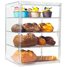 Pastry Display Case 4 Layers Adjustable Bread Box for Kitchen Countertop, Large