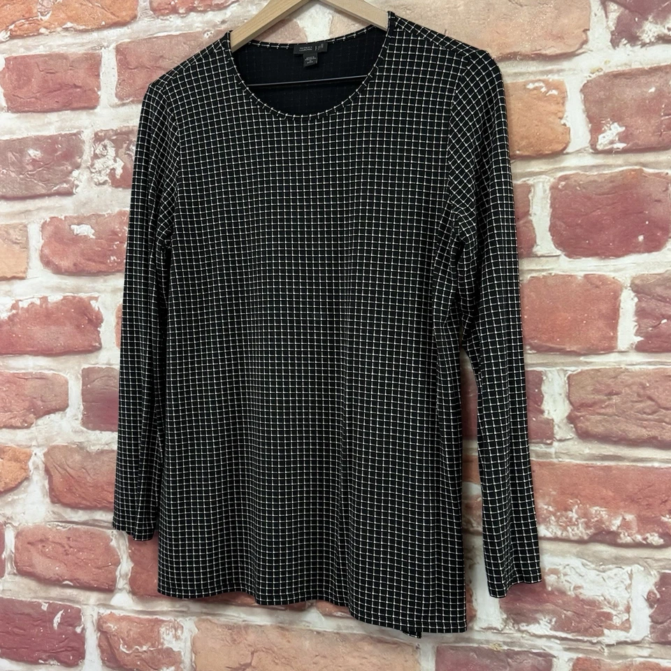 J Jill Топ женщин средний миниатюрный черный белый мини клетку эластичная повседневная рубашка - Изображение 3 из 4