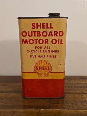 VTG Shell Outboard Motor Oil can Five half pints FULL 1940s 1950s Classic METAL