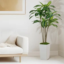 Dracaena Artificial Plants Indoor, 5FT Tall Faux Tree with White Tall Planter...