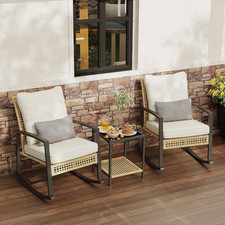3 Piece Patio Rocking Chairs Set of 2, Outdoor Rocking Chair Bistro Set with Tem