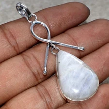 925 Silver Plated Rainbow Moonstone Pendant Handmade Jewelry Size 2.6" MJ