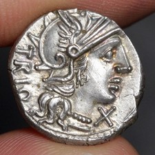 Roma Head Denarius XF 136BC Ancient Roman Republic Silver Coin Lucretius Trio