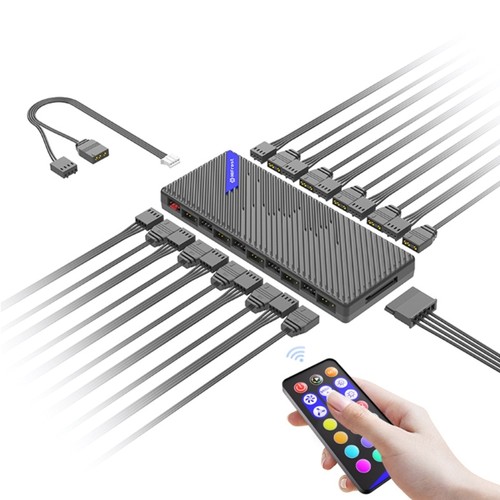 Fan Adapter Splitter Hub, Accommodates 10 PWM 12V 4PIn or 3Pin Fans, 5V ARGB - Afbeelding 10 van 10