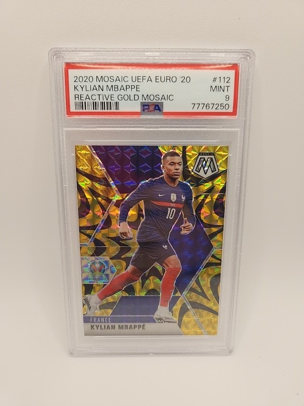 2021 Panini Mosaic UEFA EURO KYLIAN MBAPPE Reactive Gold Prizm SP #112 PSA 9