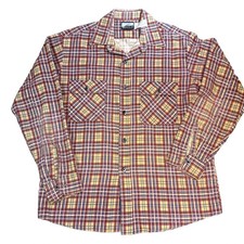 Vtg 70s Sears Fieldmaster Perma Prest Flannel Plaid Red/Yellow/Blue Shirt Men L