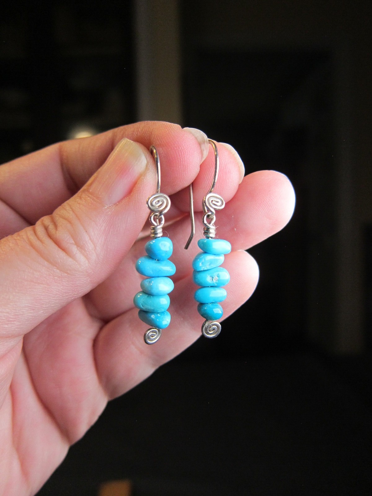 Beautiful blue stone stack earrings sterling silv… - image 2