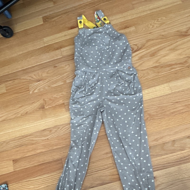 Matilda Jane Girls 10 Gray Floral Cotton Woven Jumpsuit Sleeveless Pockets