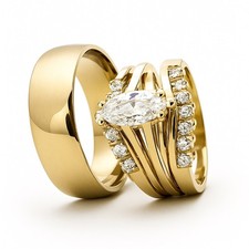 Engagement Women's Ring  6mm Men's Wedding Band Stainless Steel Set