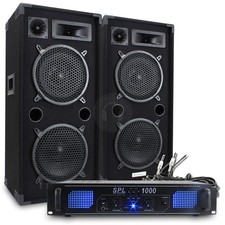2x MAX210 2 x 10" Speakers + Skytec SPL-1000 Amp + Cables DJ 1800 Watt UK Stock