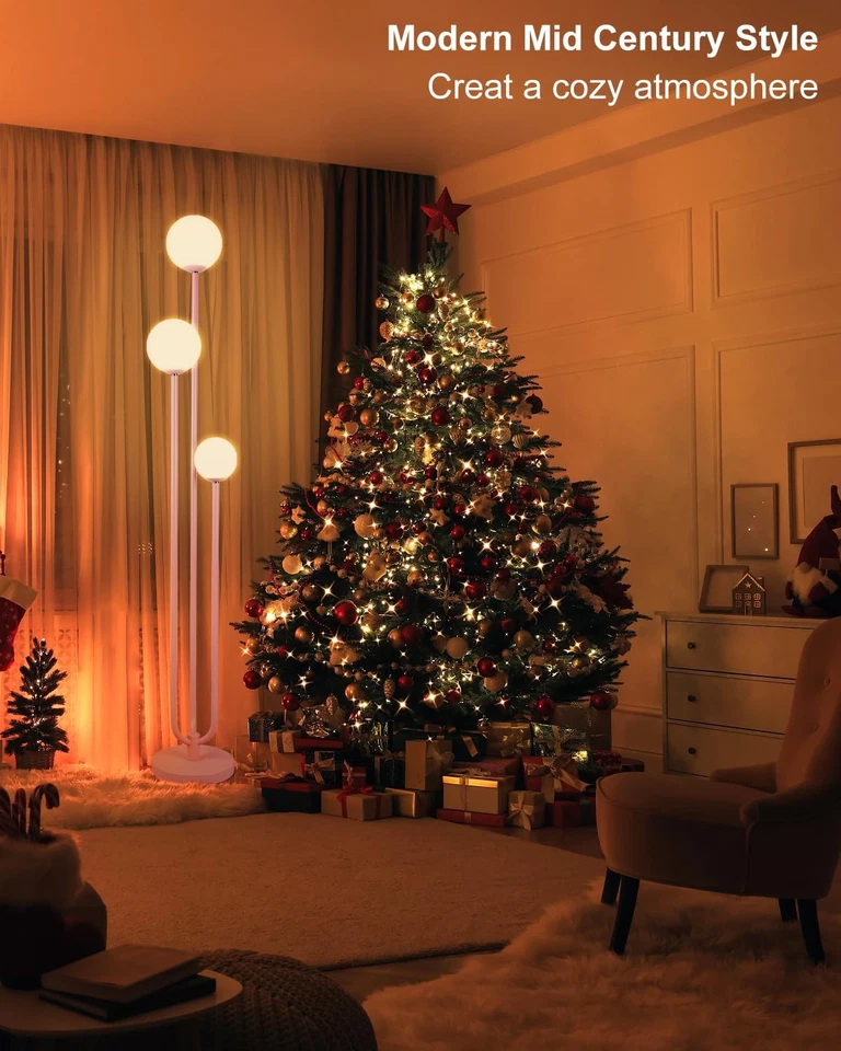 Lámpara de pie rosa 63 pulgadas lámpara de pie moderna de mediados de siglo con 3 globos suave cálido blanco... Foto 4 de 4