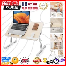 Foldable Laptop Desk with Wrist Rest - Lightweight Wood, Ideal for Home & Travel