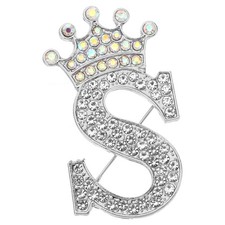 Letter Brooch Pins, Alphabet S Lapel Badges Pin, Silver Tone