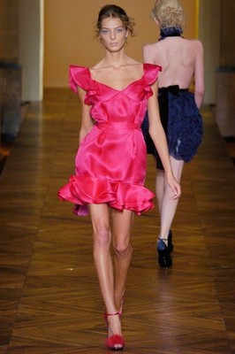 Tom Ford Yves Saint Laurent YSL SS2005 Runway Fuchsia Silk Ruffle Dress FR40 US6