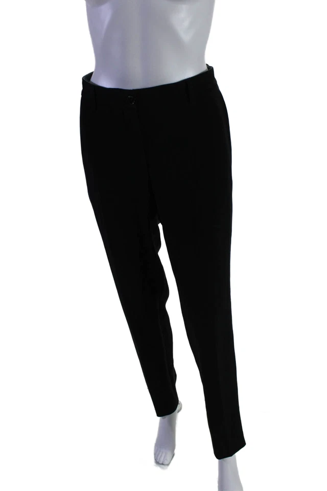 Pantalones de vestir Moschino para mujer tiro alto cremallera pierna ajustada arrugada negros talla 10 Foto 2 de 4