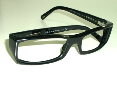 PRADA ITALY VPR 051 55[]17 135 BLK RECTANGULAR EYEGLASSES/SUNGLASSES FRAMES ONLY