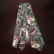 Vintage Lands End Green Silk Novelty Casino Tie Darts Billiards Poker Cars