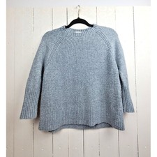Gray Waffle Knit Sweater Cozy Crew Neck Ribbed Hem Preppy Loft XS