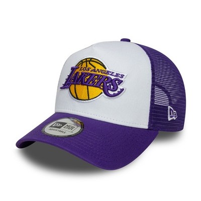 NEW ERA LA LAKERS TRUCKER CAP.9FORTY SIDE PATCH PURPLE STRAP BASEBALL HAT S26