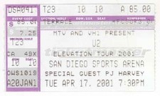U2 & PJ Harvey 4/17/01 San Diego Sports Arena Concert Rare Ticket Stub U-2 Bono