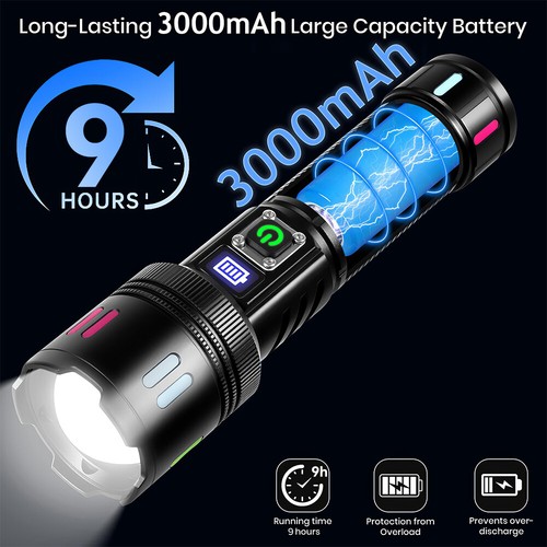 USB Rechargeable Flashlight LED Zoom Torch Lamp Spotlight For Hunting Camping Au - Picture 6 of 12
