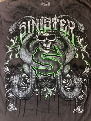 Sinister Brand Shirt Mens XX Large Gray Green Snakes Cyber