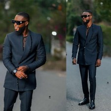 One Lapel Elegant Men Single Brested Suit Dark Blue Jacket Wedding Party Custom