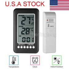 Digital Thermometer Clock Temperature Wireless Transmitter Meter In / Outdoor US