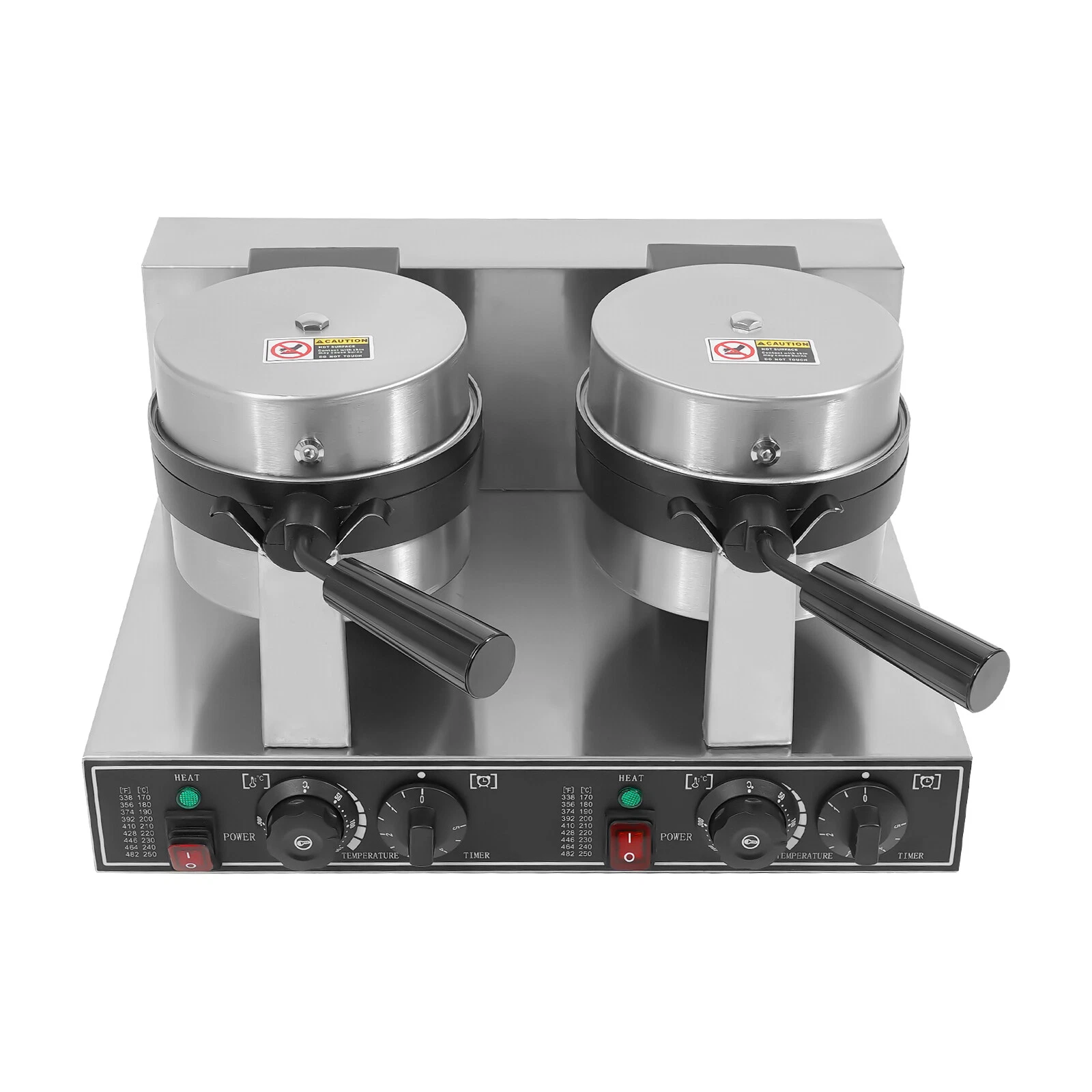 Breakfast Round Belgian Waffle Maker Commercial 2400W Dual Head Non-Stick