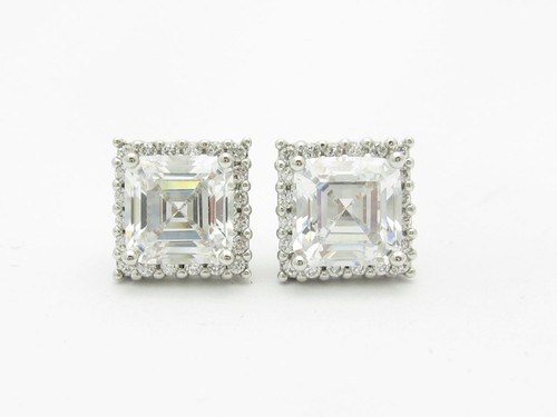 Platino Plata Ley Blanca Zafiro Corte Princesa Halo Diseño Pendientes Regalo - Imagen 5 de 5