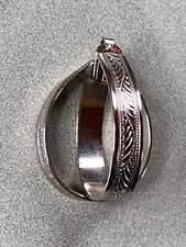 Vintage Large Etched SIlvertone Pinched Oval HOOP Clip Earrings  