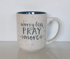 Abbey + CA Gift Worry Less Pray More Tea Coffee Mug Blue Speckled 16 fl oz New