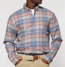 JOHNNIE-O LAGUNA BLUE PLOTT SURFLANNEL PLAID TUCKED BUTTON UP SHIRT JMWL8170 M