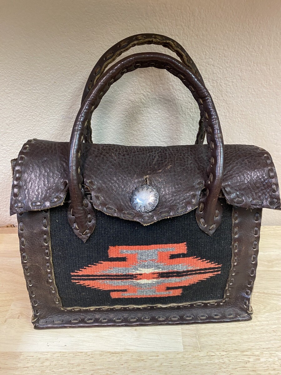 Vintage Beautiful Leather Laced Woven Navajo Silver Tooled Button