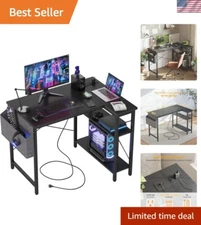 Compact Black Gaming Desk with USB Power - Reversible L-Shaped Workstation