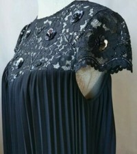 BNWT Lipsy @ Asos Size 10 Black Dress Lace Sequin Embellished Yolk Smock Pleated