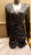 Femme Luxe Long sleeved Silver sequinned dress Size S Excellent Condition
