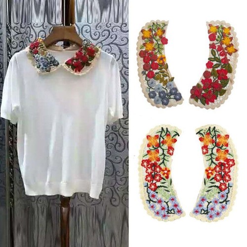1Pair Flower Lace Neckline Collar Applique Sewing Trim Clothing Floral Patches - Picture 7 of 16