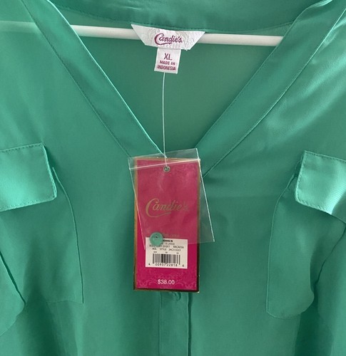Candies Womens XL Semi-Sheer Green Button Blouse Long Sleeves New w/Tags Size XL - Picture 8 of 19
